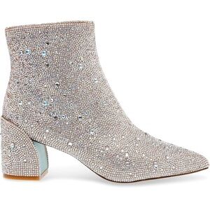 Betsey Johnson Silver Heeled Boots with Glitter